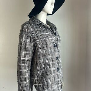 Anna Black and Gray Tweed Blazer button front jacket S/M